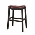 Homeroots 25 in. Espresso & Red Saddle Style Counter Height Bar Stool 384142